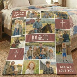 Blessed Loved Dad 12 Photo Collage Custom Text Fleecefilt