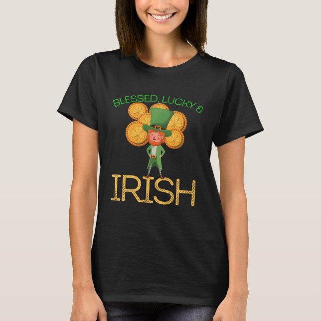 Blessed Lucky & Irish Men Women Kids Patricks Day  T Shirt (Framsida)