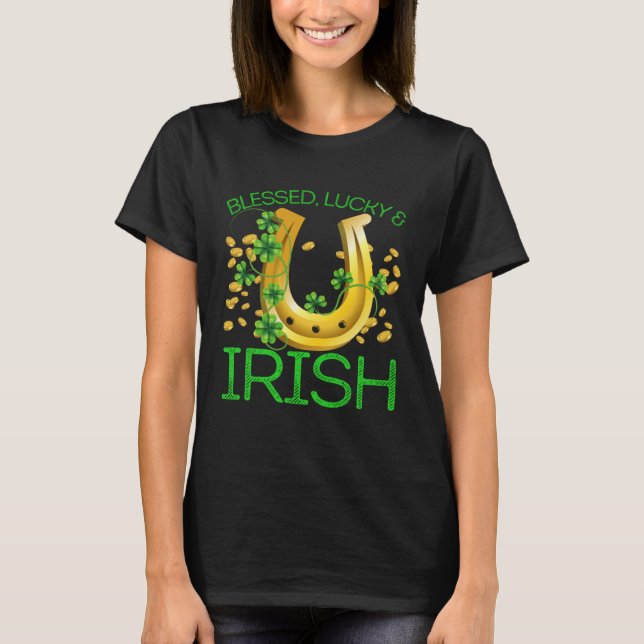 Blessed Lucky & Irish Men Women Kids Patricks Day  T Shirt (Framsida)