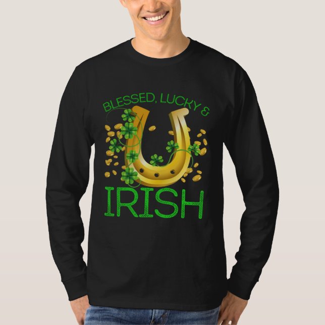 Blessed Lucky & Irish Men Women Kids Patricks Day  T Shirt (Framsida)