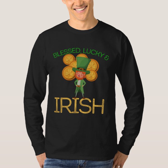 Blessed Lucky & Irish Men Women Kids Patricks Day  T Shirt (Framsida)