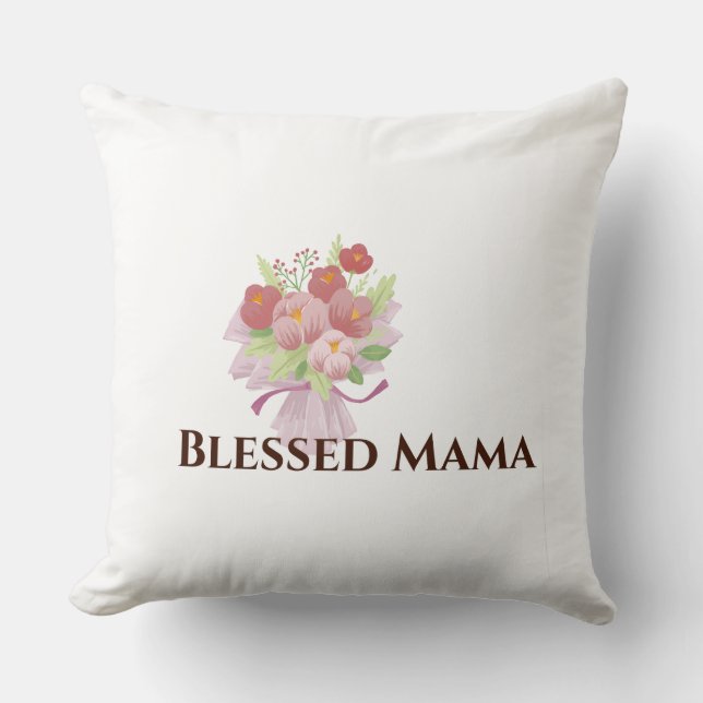 Blessed Mama Decorative Floral Throw Pillow Kudde (Framsida)