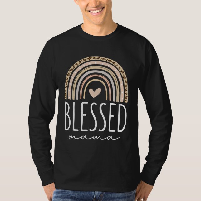 Blessed Mama  Leopard Rainbow T Shirt (Framsida)