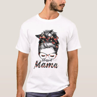Blessed Mama Messy Bun Women Happy Easter, Mother' T Shirt