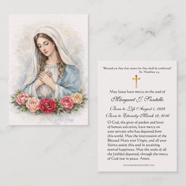 Blessed Mary Catholic Funeral Memorial Holy Card - Visitkort (Fram/baksida)