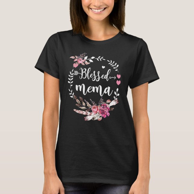 Blessed Mema Thanksgiving Floral T Shirt (Framsida)