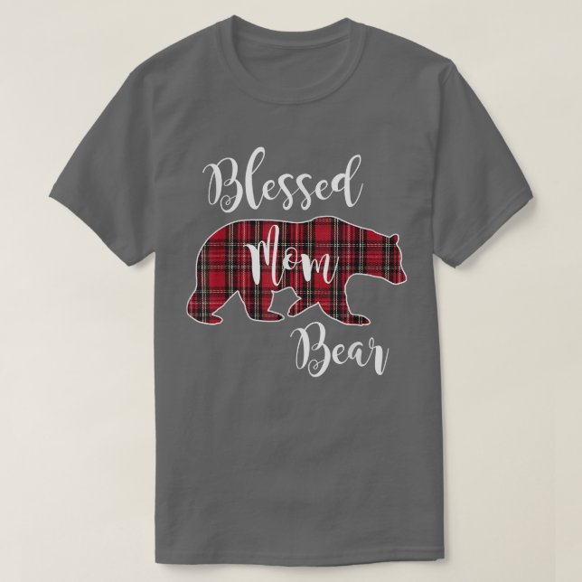 Blessed Mom Bear Buffalo Check Plaid Pattern Mama  T Shirt (Design framsida)