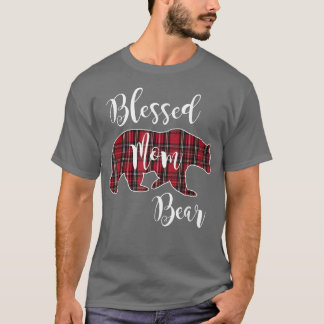 Blessed Mom Bear Buffalo Check Plaid Pattern Mama  T Shirt