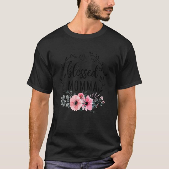 Blessed Momma  For Women Floral Decoration Mothers T Shirt (Framsida)