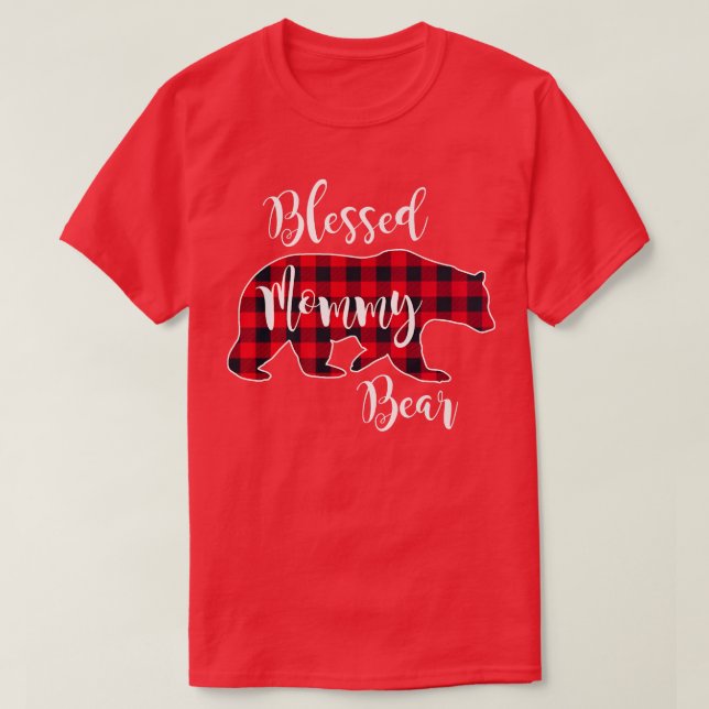 Blessed Mommy Bear Buffalo Check Plaid Pattern Mam T Shirt (Design framsida)