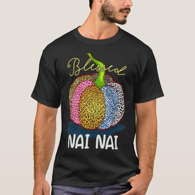 Blessed Nai Nai Pumpkin Leopard Grandma Thanksgivi T Shirt (Framsida)