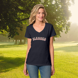 BLESSED Red White Blommigt Gratitude Retro Text T Shirt