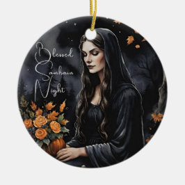 Blessed Samhain Night Halloween Fall Witch Julgransprydnad Keramik