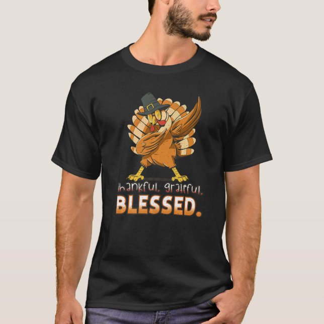 Blessed Thankful Dab Dabbing Turkey Thanksgiving   T Shirt (Framsida)