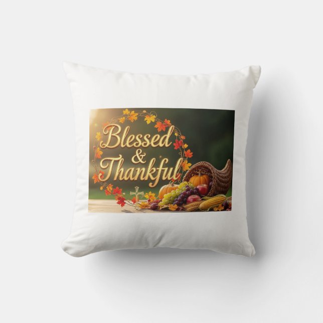 Blessed & Thankful  Pillow – Inspirational Faith Kudde (Framsida)