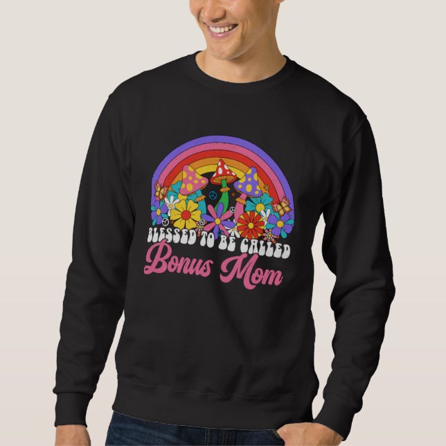 Blessed To Be Called Bonus Mom Rainbow Groovy Hipp Lång Ärmad Tröja (Framsida)