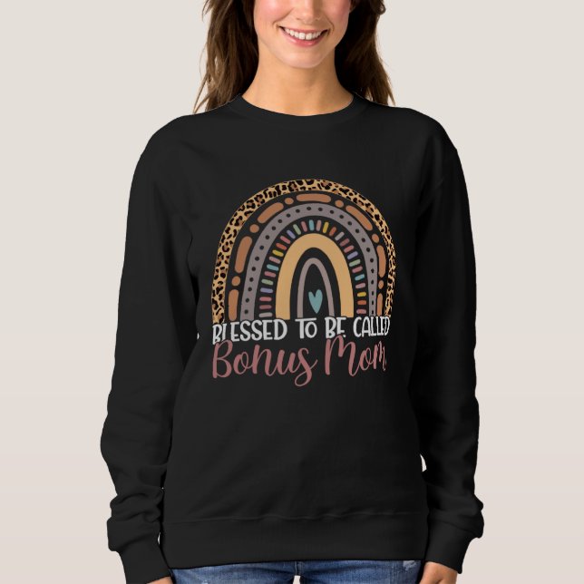 Blessed To Be Called Bonus Mom Rainbow Leopard Mot T Shirt (Framsida)