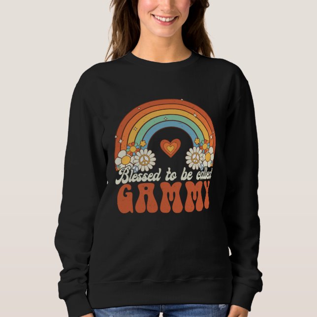 Blessed To Be Called Gammy Groovy Rainbow Mothers  T Shirt (Framsida)