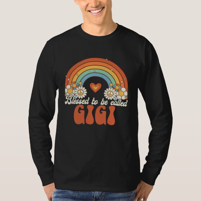 Blessed To Be Called Gigi Groovy Rainbow Mother s  T Shirt (Framsida)