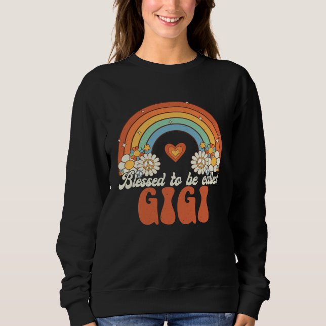 Blessed To Be Called Gigi Groovy Rainbow Mother s  T Shirt (Framsida)