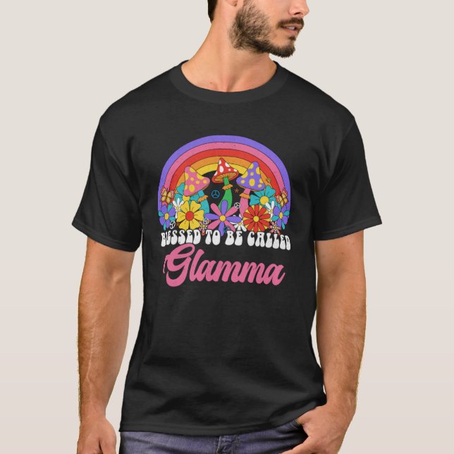 Blessed To Be Called Glamma Rainbow Groovy Hippie  T Shirt (Framsida)