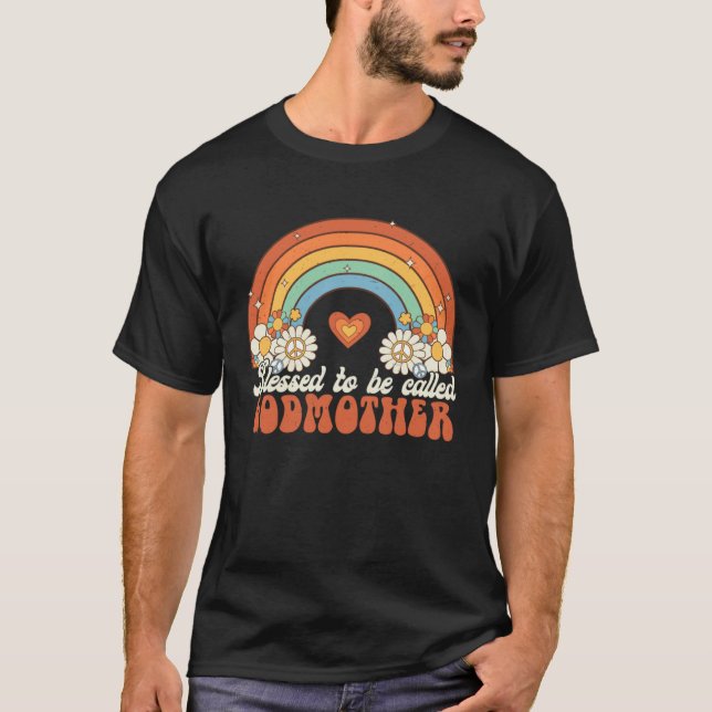 Blessed To Be Called Godmother Groovy Rainbow Moth T Shirt (Framsida)