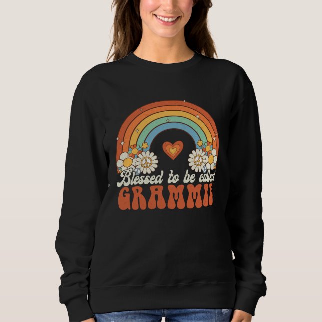 Blessed To Be Called Grammie Groovy Rainbow Mother T Shirt (Framsida)