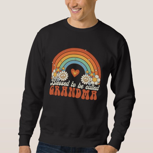 Blessed To Be Called Grandma Groovy Rainbow Mother Lång Ärmad Tröja (Framsida)