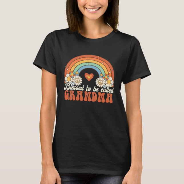 Blessed To Be Called Grandma Groovy Rainbow Mother T Shirt (Framsida)