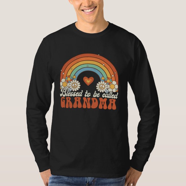 Blessed To Be Called Grandma Groovy Rainbow Mother T Shirt (Framsida)