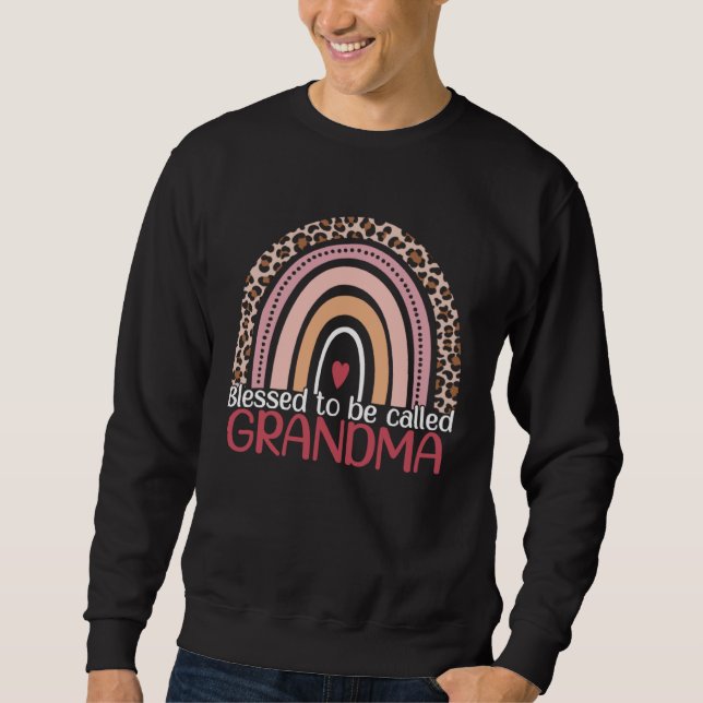 Blessed To Be Called Grandma Rainbow Leopard Mom G Lång Ärmad Tröja (Framsida)