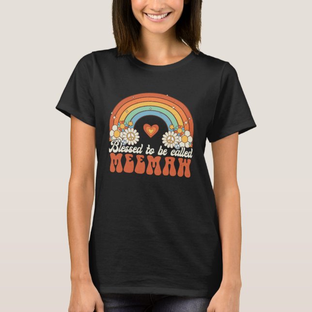Blessed To Be Called Meemaw Groovy Rainbow Mothers T Shirt (Framsida)