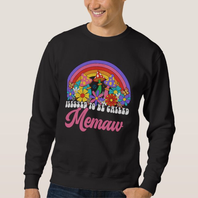 Blessed To Be Called Memaw Rainbow Groovy Hippie F Lång Ärmad Tröja (Framsida)