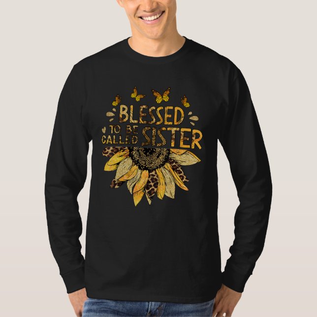 Blessed To Be Called Sister Sunflower Leopard T Shirt (Framsida)