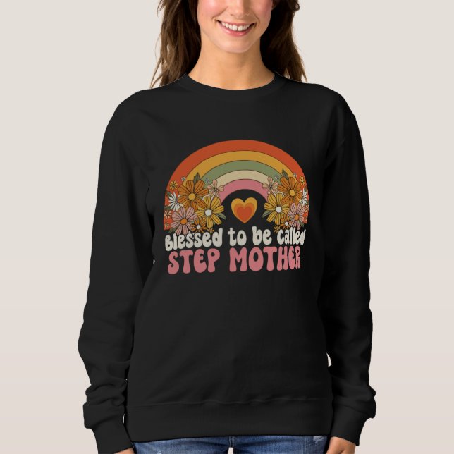 Blessed To Be Called Stepmother Rainbow Groovy Boh T Shirt (Framsida)