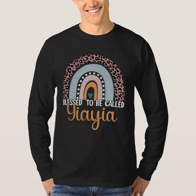 Blessed To Be Called Yiayia Rainbow Leopard Cute M T Shirt (Framsida)