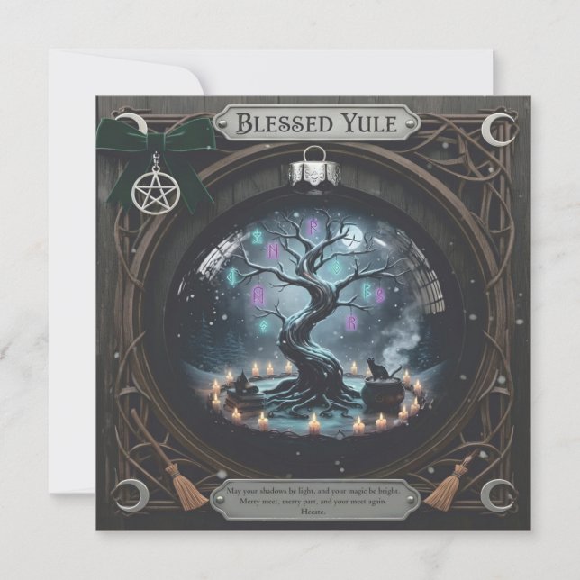 Blessed Yule Card – Pagan Winter Solstice Greeting Kort (Framsida)