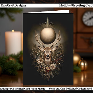 Blessed Yule Stag with Golden Sun, Winter Solstice Helgkort