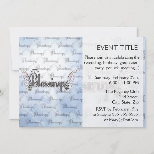 Blesser med moln, ängel vinge och halo inbjudningar (Framsida)