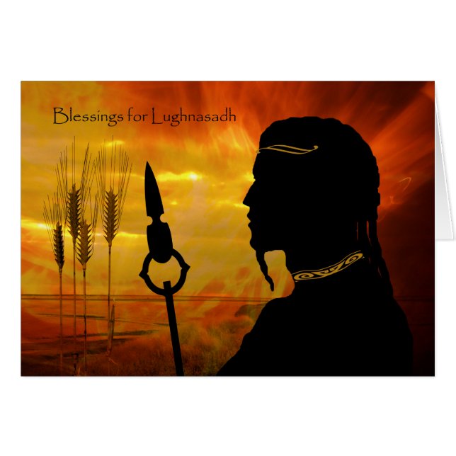 Blesser till Lughnasadh, Sol Gud Lugh och vete Hälsningskort (Framsidan Horizontal)