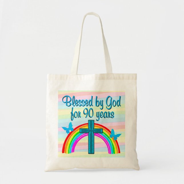 BLESSERAD AV GOD I 90 ÅR SMÅ TOT BAG TYGKASSE (Framsidan)