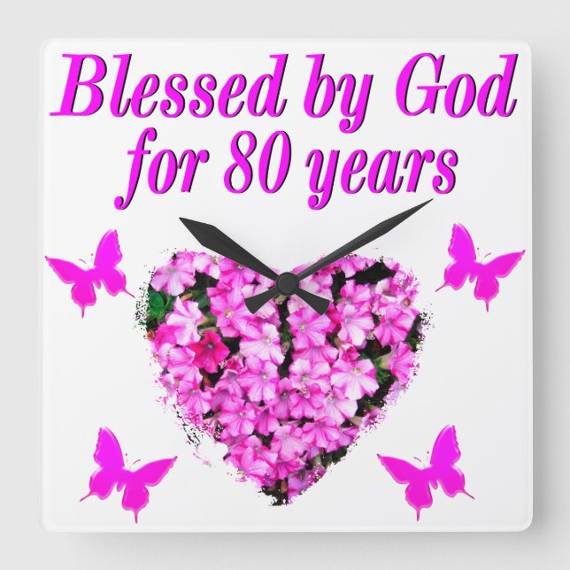 BLESSERAD AV GOD UNDER 80 ÅRS BLOMMIGT FYRKANTIG KLOCKA (Framsida)