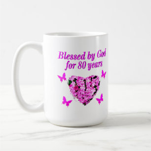 BLESSERAD AV GOD UNDER 80 ÅRS BLOMMIGT KAFFEMUGG