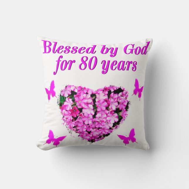 BLESSERAD AV GOD UNDER 80 ÅRS BLOMMIGT KUDDE (Framsida)