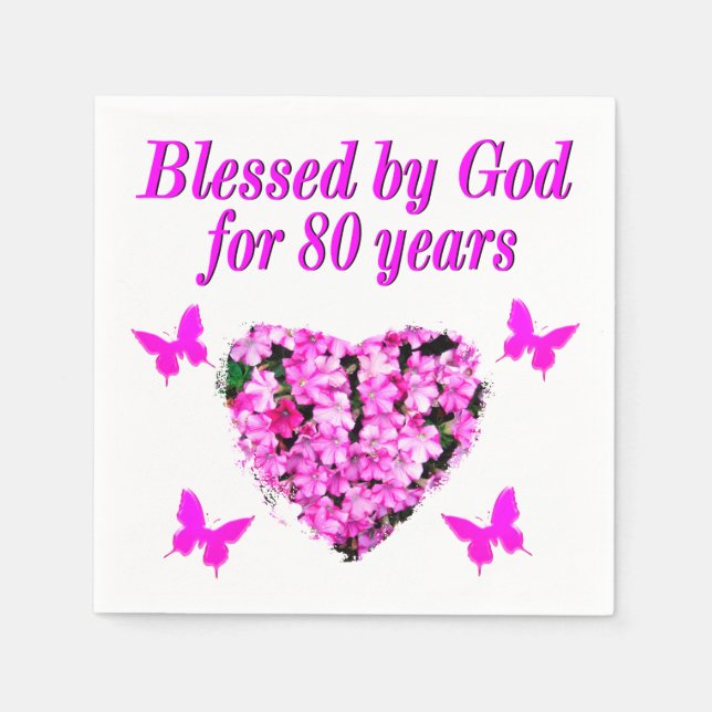 BLESSERAD AV GOD UNDER 80 ÅRS BLOMMIGT PAPPERSSERVETT (Framsidan)