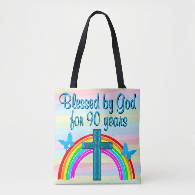 BLESSERAT AV GOD 90:E BIRTHDAY TOTE BAG TYGKASSE (Framsida)