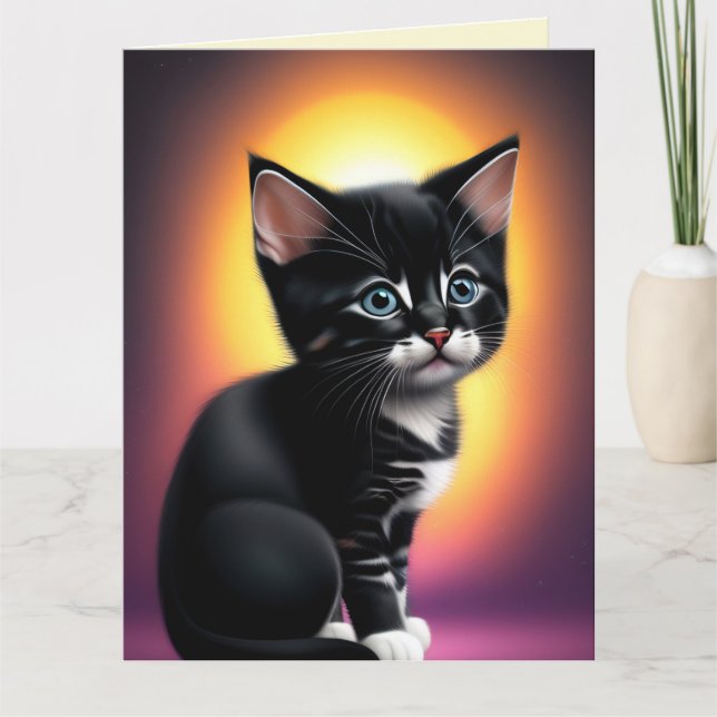 BLESSESED BIRTHDAY CUTE CAT KITTEN ART Greeting Ca Kort (Framsida)