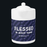 BLESSET I JESUS NAMN Christian Scripture Blue<br><div class="desc">Idémeddelande baserat på Efesierna 1:3. Bakgrunden och baksidan säger "Blad" i ett mönster i rad. All text är anpassade,  så att du kan anpassa den med ditt eget favoritmeddelande eller text. E-post om du har några frågor eller speciella förfrågningar. Matchande objekt är tillgängliga.</div>