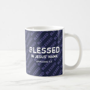 BLESSET I JESUS NAMN Christian Scripture Blue Kaffemugg