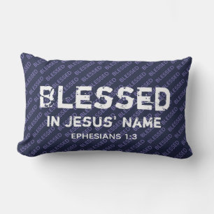 BLESSET I JESUS NAMN Christian Scripture Blue Lumbarkudde